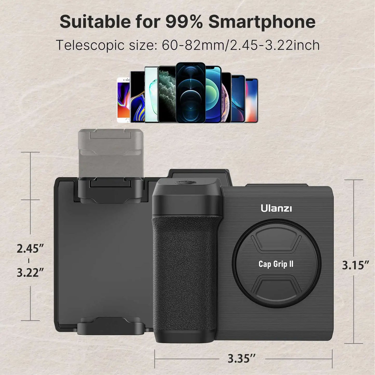 Ulanzi CapGrip II Handheld Smartphone Selfie Booster - Hand Grip with Bluetooth Remote Control Shutter for iPhone and Android Phones