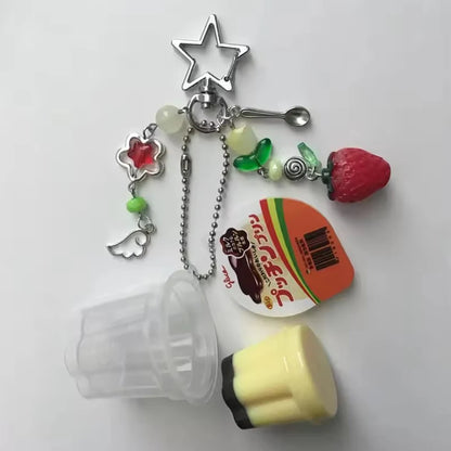Pudding Keychain - Y2K Retro Egg Flan Charm Beaded Pendant for Bags Phone & Cosplay Accessories