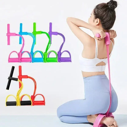 Elastic Resistance Bands for Home Sports Exercises - Multifunctional Portable 4 Tube Elastic Pedal Puller and Fitness Bands