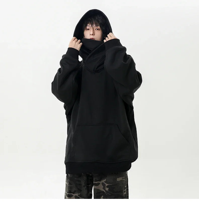 Autumn High Neck Sweatshirt for Men – Pile Collar Hoodie, Harajuku Ninja Style, Casual Sports Loose Fit Top
