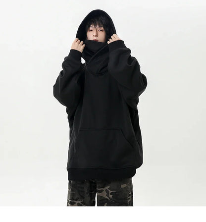 Autumn High Neck Sweatshirt for Men – Pile Collar Hoodie, Harajuku Ninja Style, Casual Sports Loose Fit Top