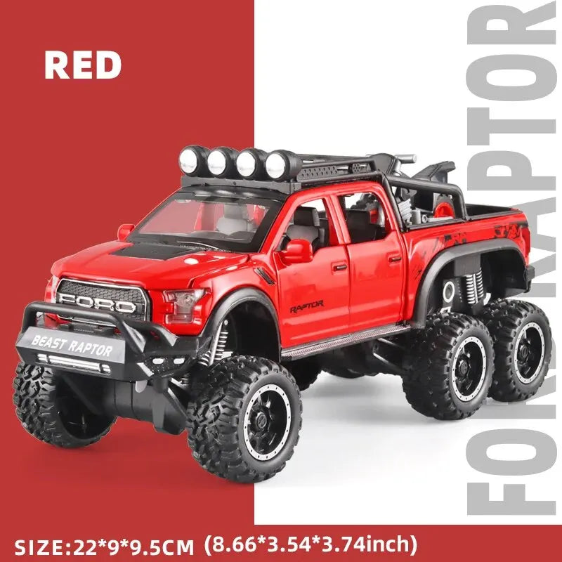 1:24 Diecast F150 Raptor Pickup Truck — Metal Model Car with Sound & Light for Kids Age 3+, Blue