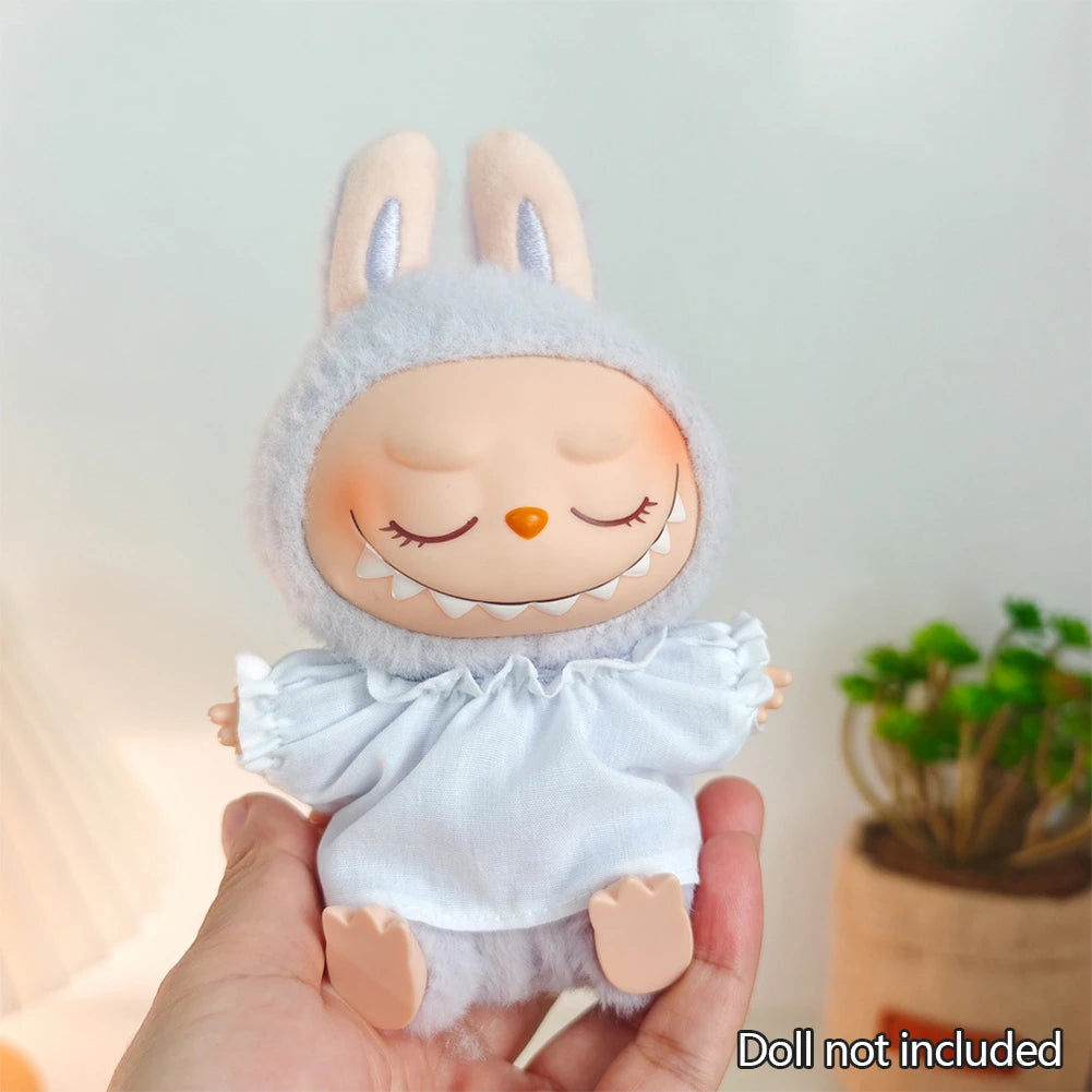 Mini Doll Clothes & Accessories — 15–17cm Labubu & 10cm Cotton Doll Outfit, Pink Hoodie & Yarn Skirt (No Doll)