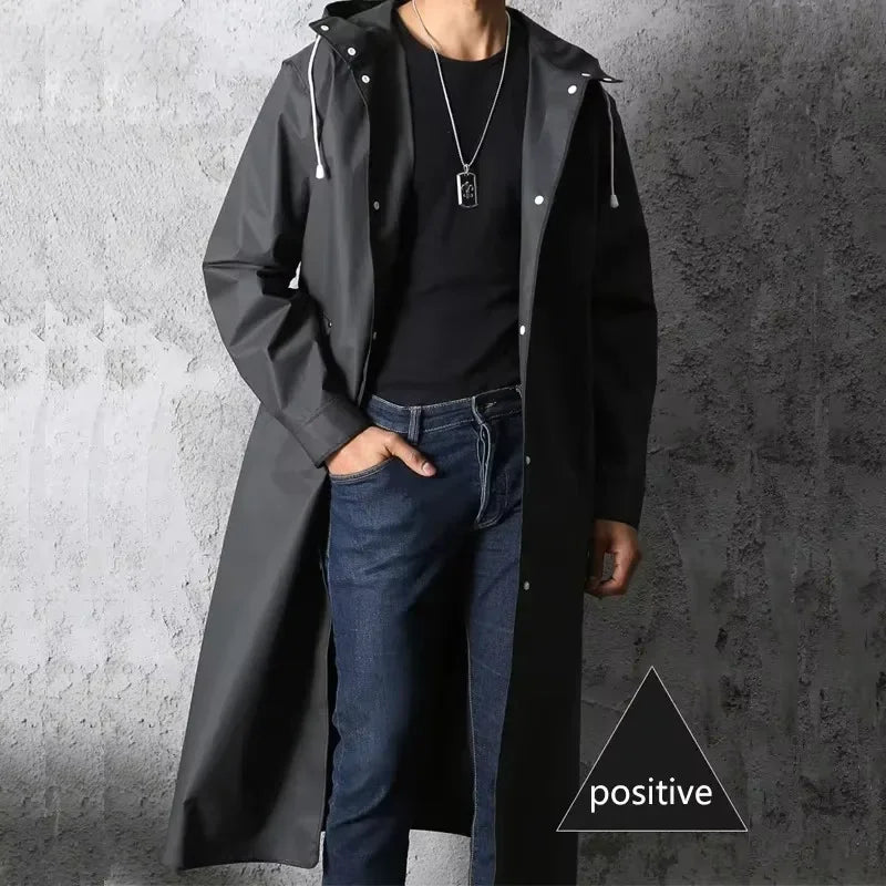 Black Waterproof Hooded Raincoat – Thickened Unisex Rain Poncho for Outdoor Hiking, Fishing & Travel Protection Gear