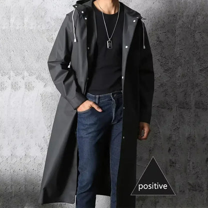 Black Waterproof Hooded Raincoat – Thickened Unisex Rain Poncho for Outdoor Hiking, Fishing & Travel Protection Gear