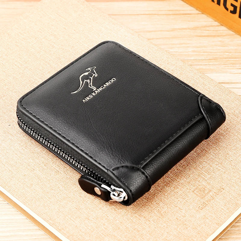 Luxury Leather Men's Wallet – RFID Zipper Card Holder with Coin Pocket, Perfect Gift for Men