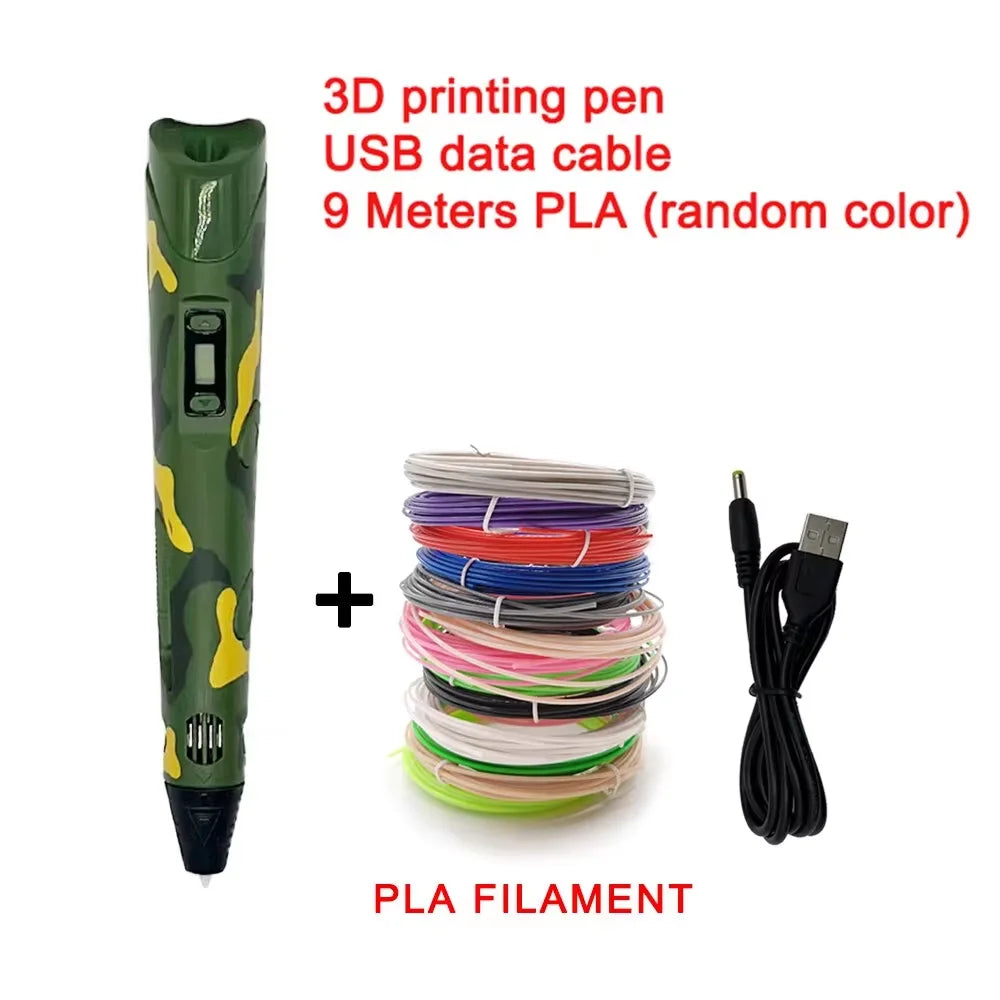 Electronic 3D Printing Pen with 9M PLA — High-Temperature 3D Graffiti Tool & Intelligent Toy Gift for Christmas & Birthday