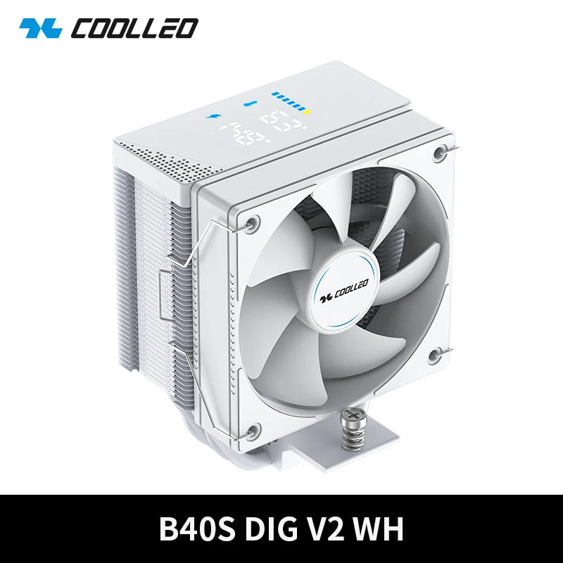 COOLLEO B40S DIG CPU Air Cooler with Intelligent Temperature Display – 4 Heat Pipes 200W TDP Radiator for Intel LGA1700/115X & AMD AM4/AM5