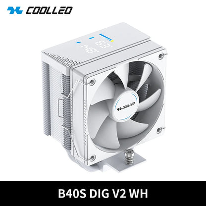 COOLLEO B40S DIG CPU Air Cooler with Intelligent Temperature Display – 4 Heat Pipes 200W TDP Radiator for Intel LGA1700/115X & AMD AM4/AM5