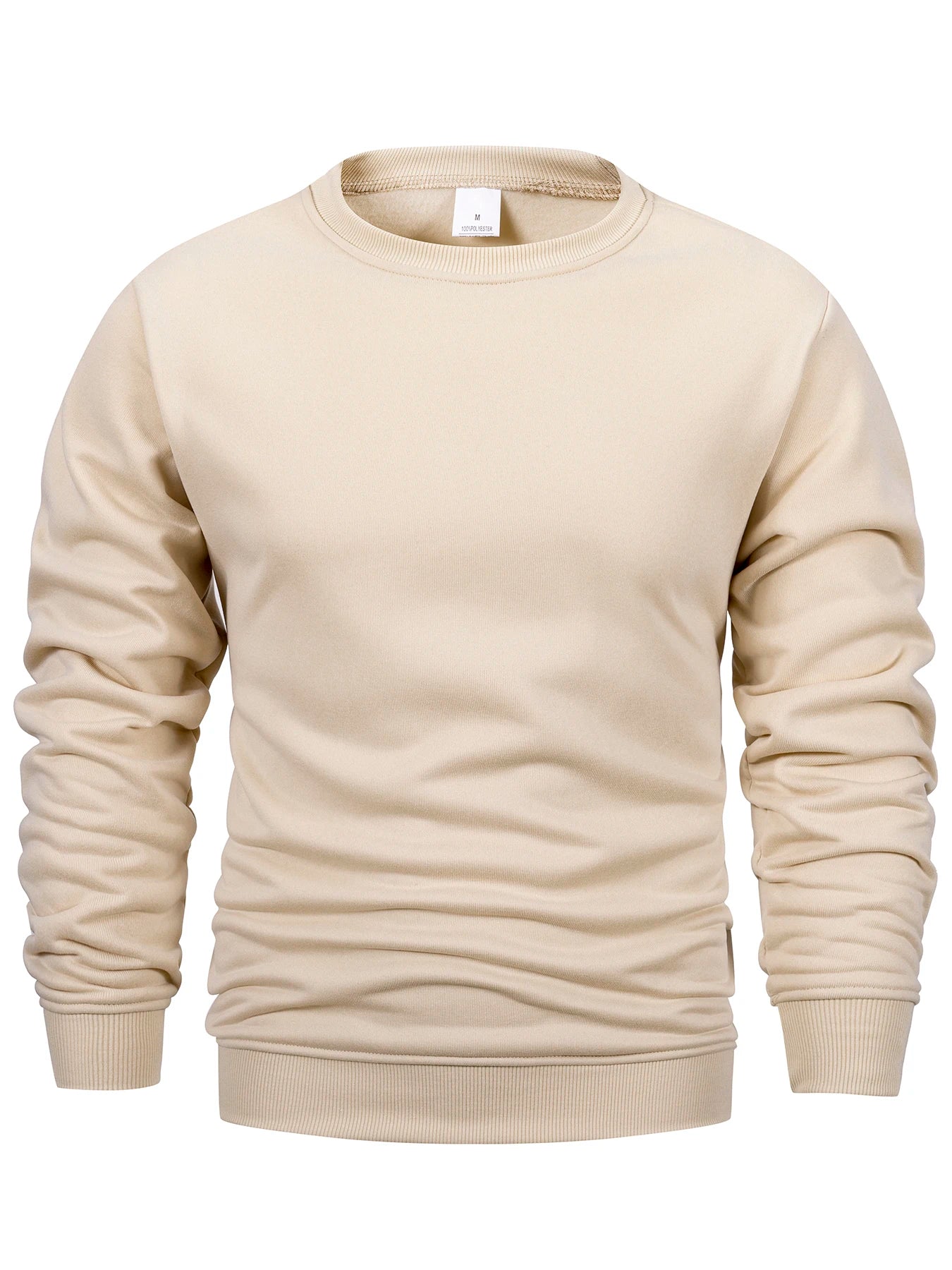 Men’s Crew Neck Sweatshirt — Solid Color Casual Long Sleeve Pullover for Spring Outdoor Sportswear