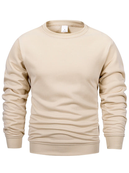 Men’s Crew Neck Sweatshirt — Solid Color Casual Long Sleeve Pullover for Spring Outdoor Sportswear