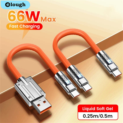 Elough 66W Short USB-C to Type-C Cable – 25CM/50CM Fast Charging Cord for iPhone 15/16 Pro, Samsung, Xiaomi