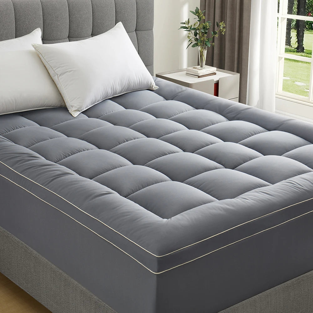 Mattress Topper for Back Pain Relief – Extra Thick Quilted Fitted Protector with Plush Pillow Top