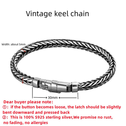 S925 Sterling Silver Woven Bracelet - Handmade Retro Unisex Jewelry with Bold Personal Style