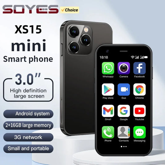 SOYES XS15 Mini Smartphone 3.0” Android Phone MTK 2GB RAM 16GB ROM Dual SIM 3G WCDMA Type-C Compact Mobile Phone with 2MP Camera