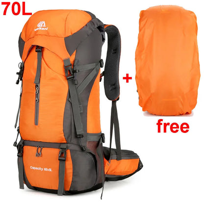 70L Nylon Camping Backpack with Rain Cover — Outdoor Hiking, Mountaineering & Travel Daypack for Men