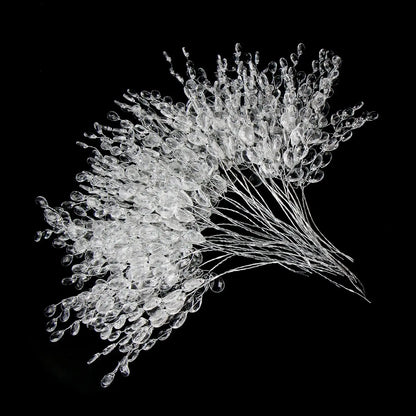 Artificial White Crystal Acrylic Water Droplet – Handmade Christmas & Wedding Bridal Bouquet, Wreath, Hairpin DIY Decor Accessory