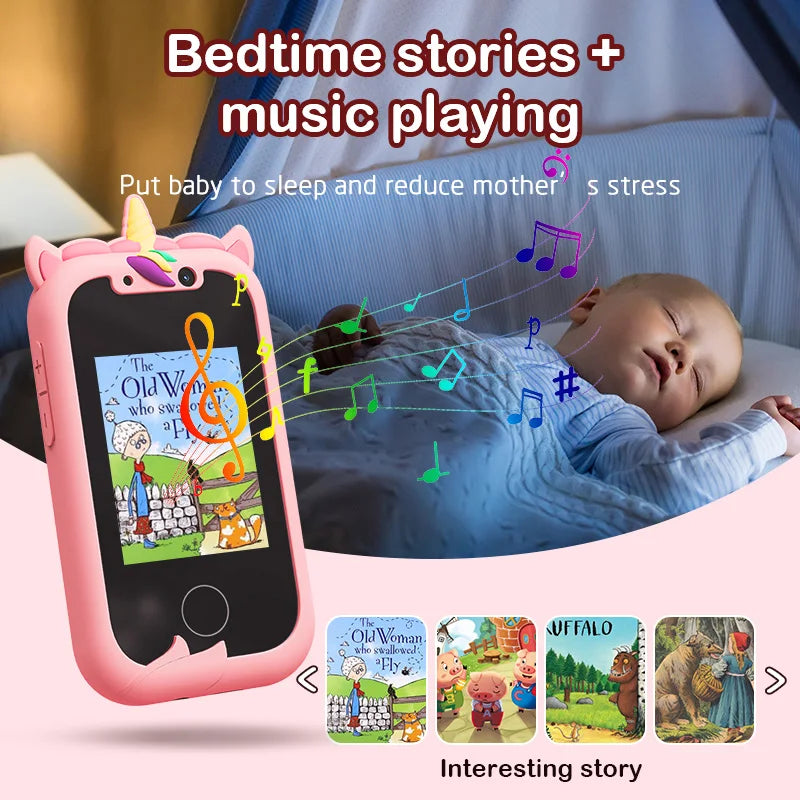 Children's Educational Phone Toy – Musical Unicorn Baby Mobile with Selfie Camera, 512MB TF Card, Birthday Gift for Babies