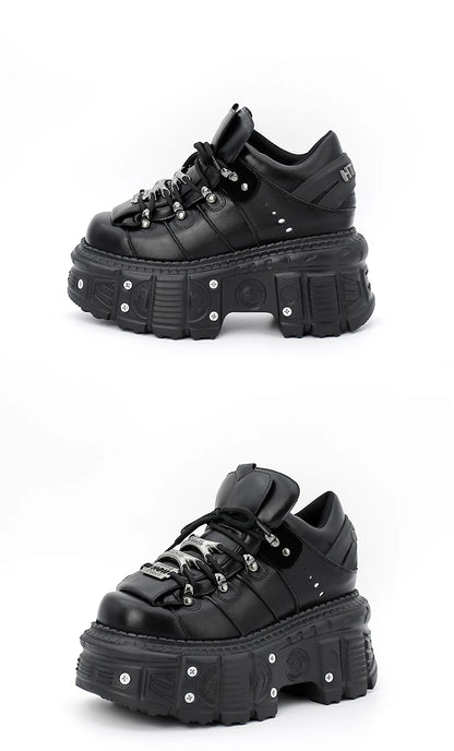 New Punk Style Lace-up Women’s Platform Boots with 6CM Heel, Gothic Rock Ankle Boots, Metal Decor Sneakers