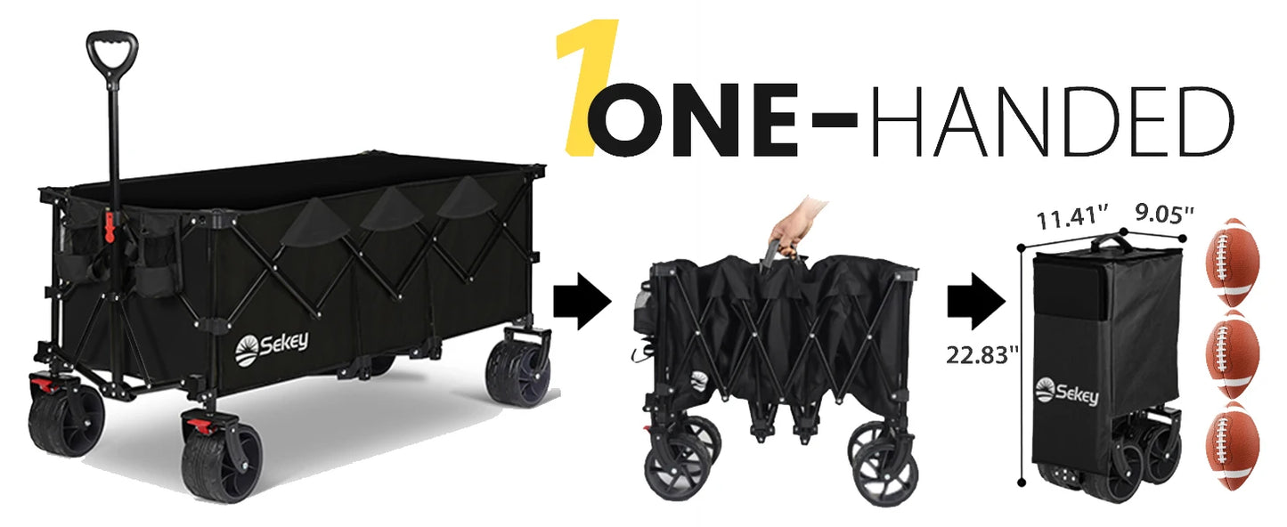 Sekey 48" Collapsible Folding Wagon — Heavy Duty 300L Utility Garden Cart with 440lbs Capacity