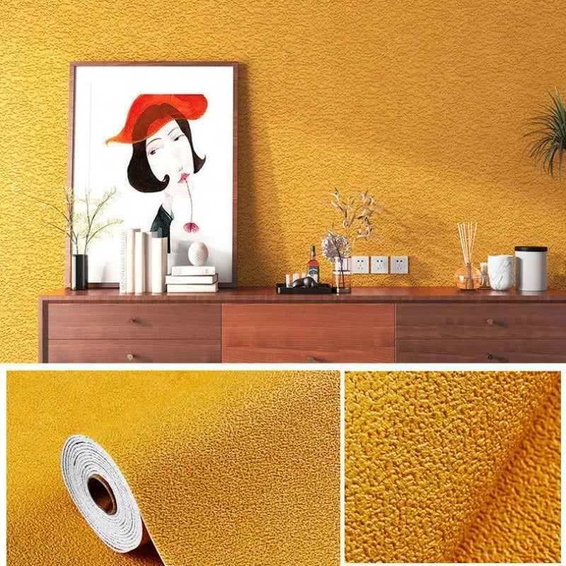 Linen 3D Foam Self-Adhesive PVC Wallpaper - Solid Color, Thickened Waterproof Wall Stickers for Home Renovation & Decor