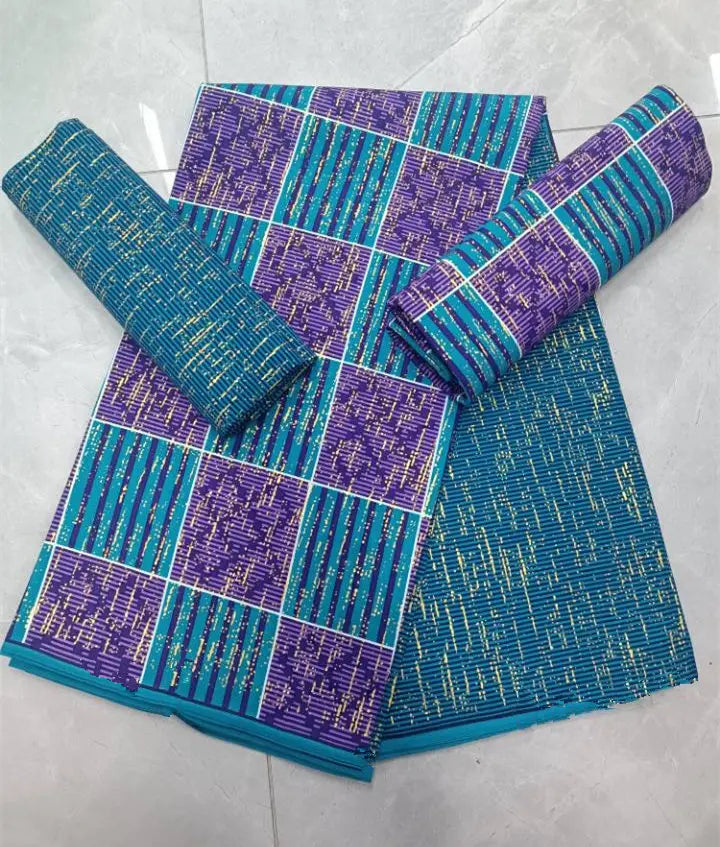 Real Ankara Wax Lace Fabric - 100% Cotton Nigerian Gold Print, 6 Yards Ghana Style Party Dress Material