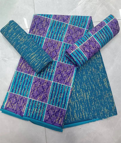 Real Ankara Wax Lace Fabric - 100% Cotton Nigerian Gold Print, 6 Yards Ghana Style Party Dress Material