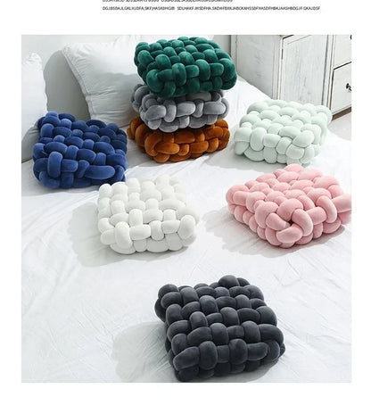 Knotted Square Cushion – Nordic Aesthetic Hand-Made Plush Pillow for Office Chair & Decorative Sleeping Back Support
