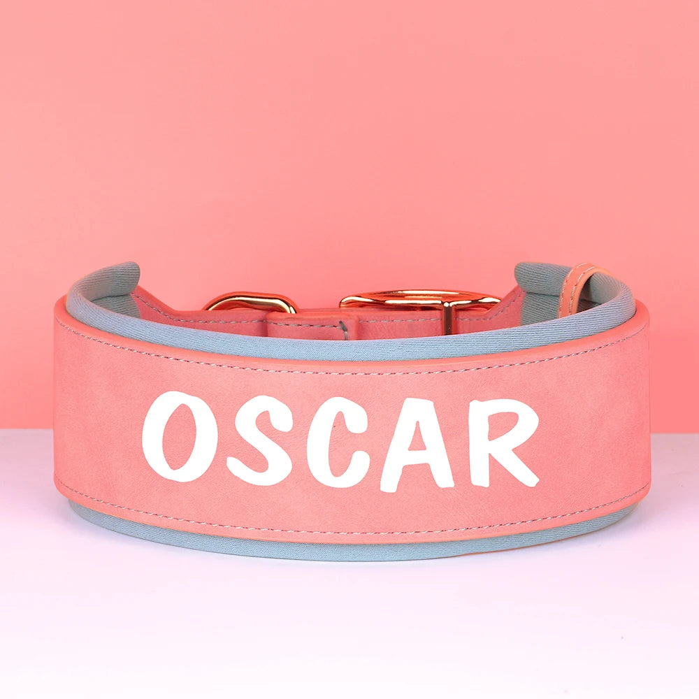 Wide Personalized PU Leather Dog Collar – Custom Tag Soft Pet Collar for Small, Medium & Large Dogs, Pitbulls & Bulldogs