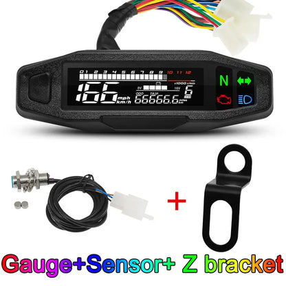 AD Universal Motorcycle Digital Speedometer – LED Tachometer Dashboard Instrument Panel with LCD Display & Y Bracket