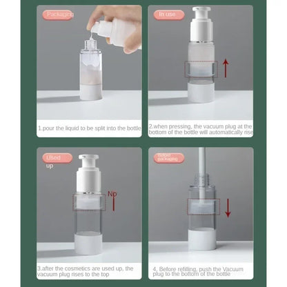 Clear Airless Cosmetic Pump Bottle Set: Travel Size Dispenser for Cream, Gel, Lotion - Makeup Container in 15ml, 30ml, 50ml