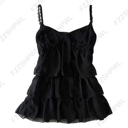 Women’s Grunge Punk Gothic Camisole Top – Y2K V-Neck Bow Lace Slim Fit Crop Cami Streetwear