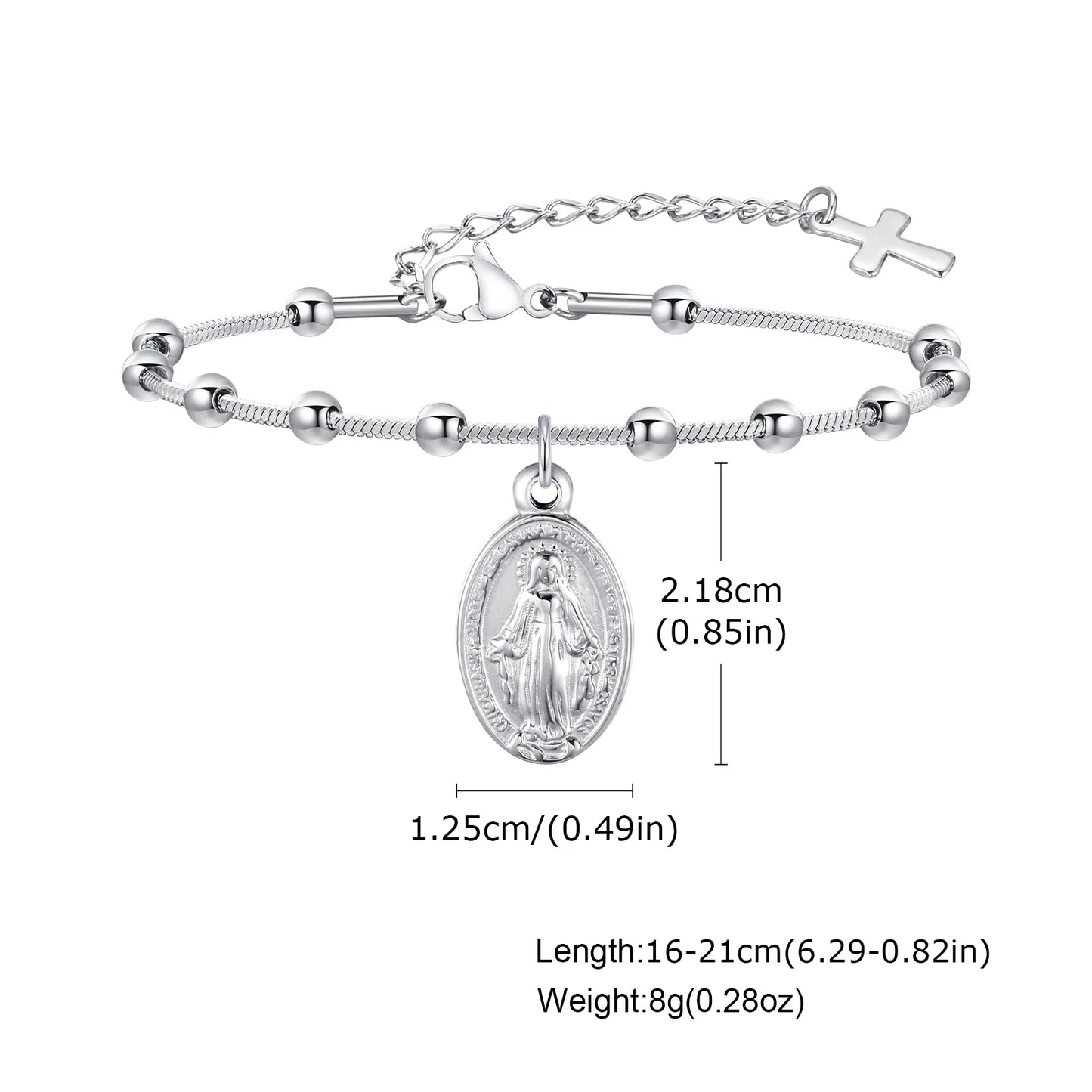 Vnox Gold Plated Rosary Bracelet – Stainless Steel Cross & Virgin Mary Religious Prayer Jewelry for Women & Girls Gift Accessories