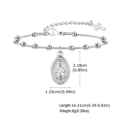 Vnox Gold Plated Rosary Bracelet – Stainless Steel Cross & Virgin Mary Religious Prayer Jewelry for Women & Girls Gift Accessories