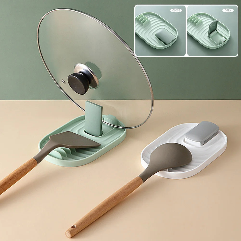 Multifunction Ladle Spoon Rest & Utensil Organizer - Kitchen Storage Shelf with Pot Lid Storage Pad - Plastic Spatula Holder Racks