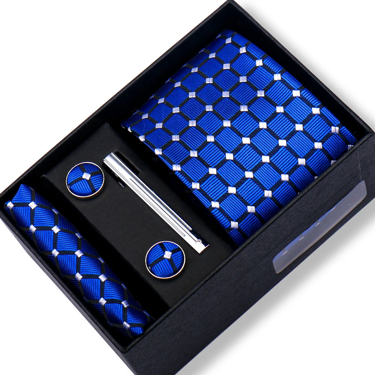 Men’s Green Tie Gift Box Set - Premium Business Necktie with Hanky, Cufflinks & Tie Clip for Wedding Formal Wear
