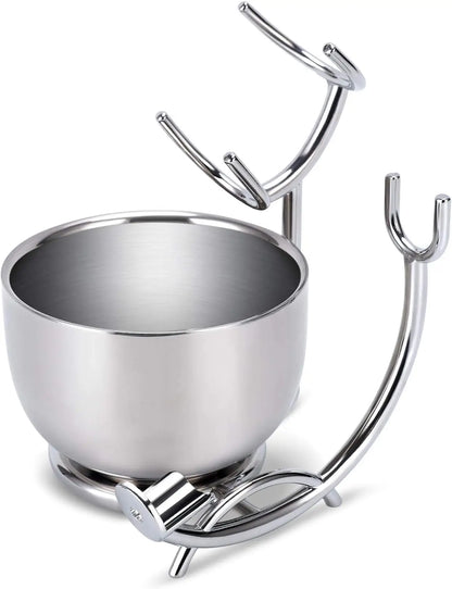 Stainless Steel Shaving Stand and Soap Bowl – Unbreakable, Rust-Resistant for Smooth Wet Shaving