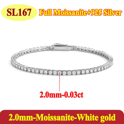 Luxury GRA Certified Moissanite Tennis Bracelet – 925 Sterling Silver Gold Plated Couple Jewelry (2-5mm)