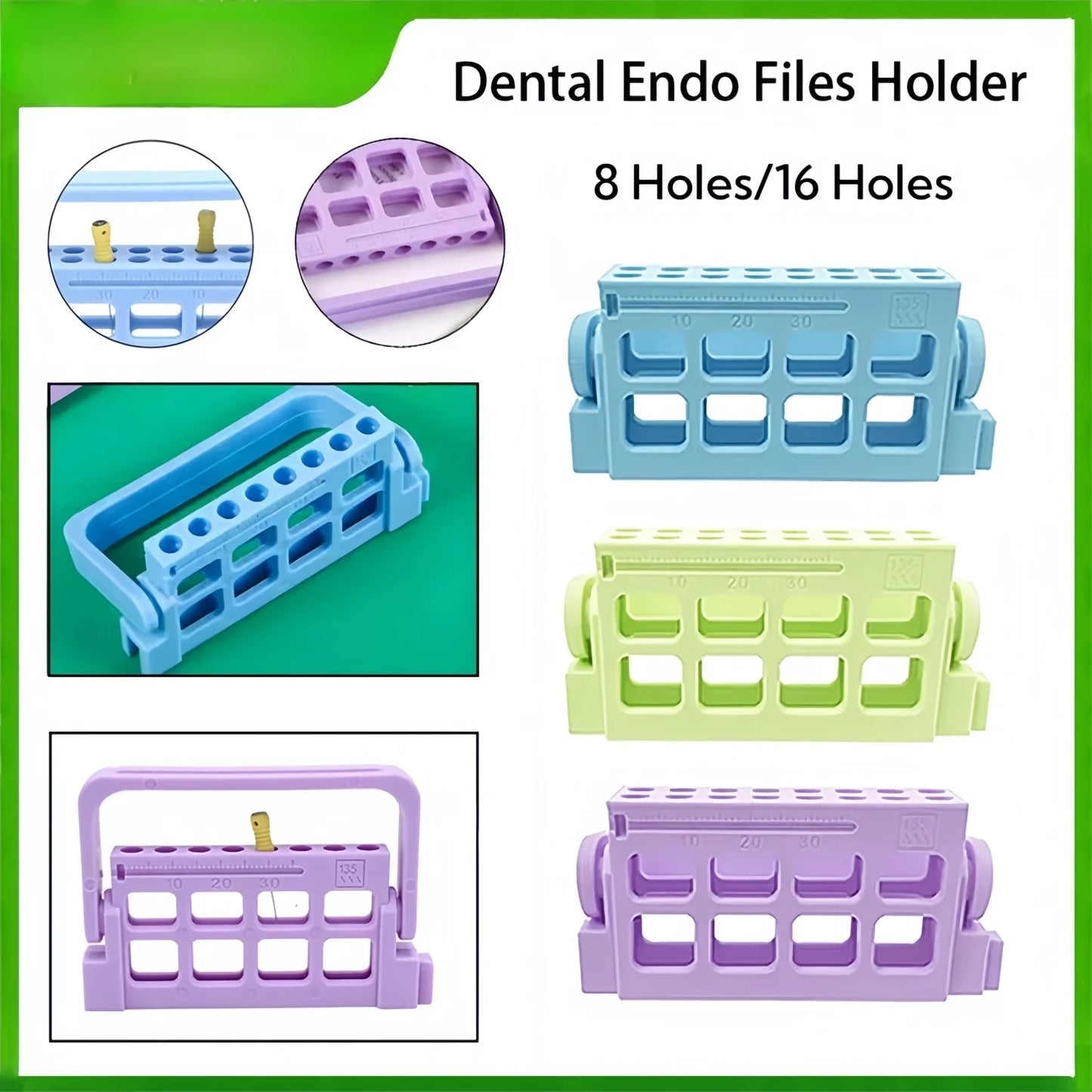 8/16 Hole Autoclavable Endo File Holder - Endodontic Drill Stand Root Canal File Organizer Block