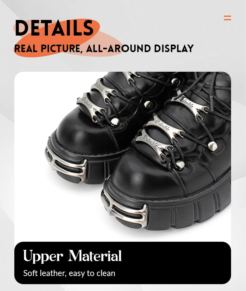 2024 New Punk Style Women's Platform Shoes – 6CM Lace-Up Gothic Ankle Boots with Metal Decor