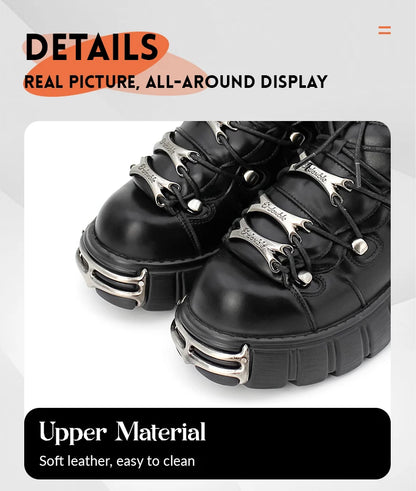 2024 New Punk Style Women's Platform Shoes – 6CM Lace-Up Gothic Ankle Boots with Metal Decor