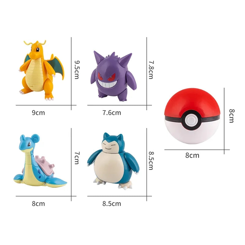 Pokemon Action Figures Set – Pikachu, Gengar, Dragonite, Snorlax & Pokeball Toys