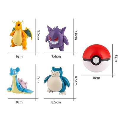 Pokemon Action Figures Set – Pikachu, Gengar, Dragonite, Snorlax & Pokeball Toys