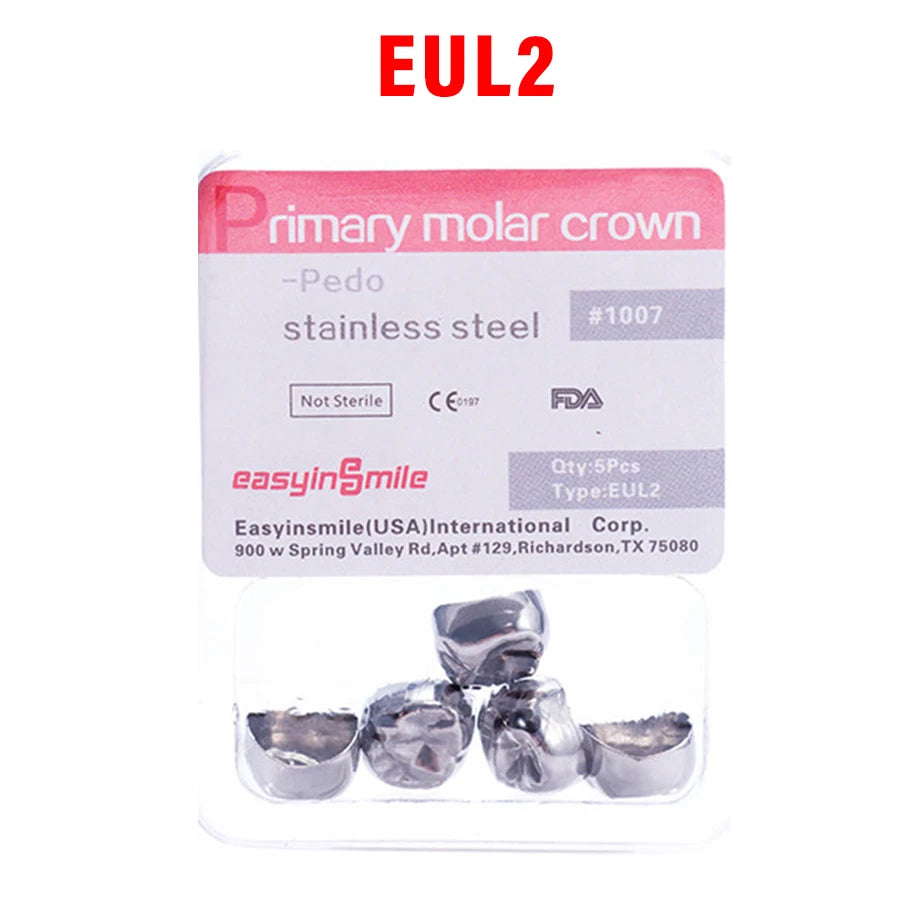 5PCS EASYINSMILE Kids Stainless Steel Dental Crowns – Primary Molar Teeth Refill D2-D7