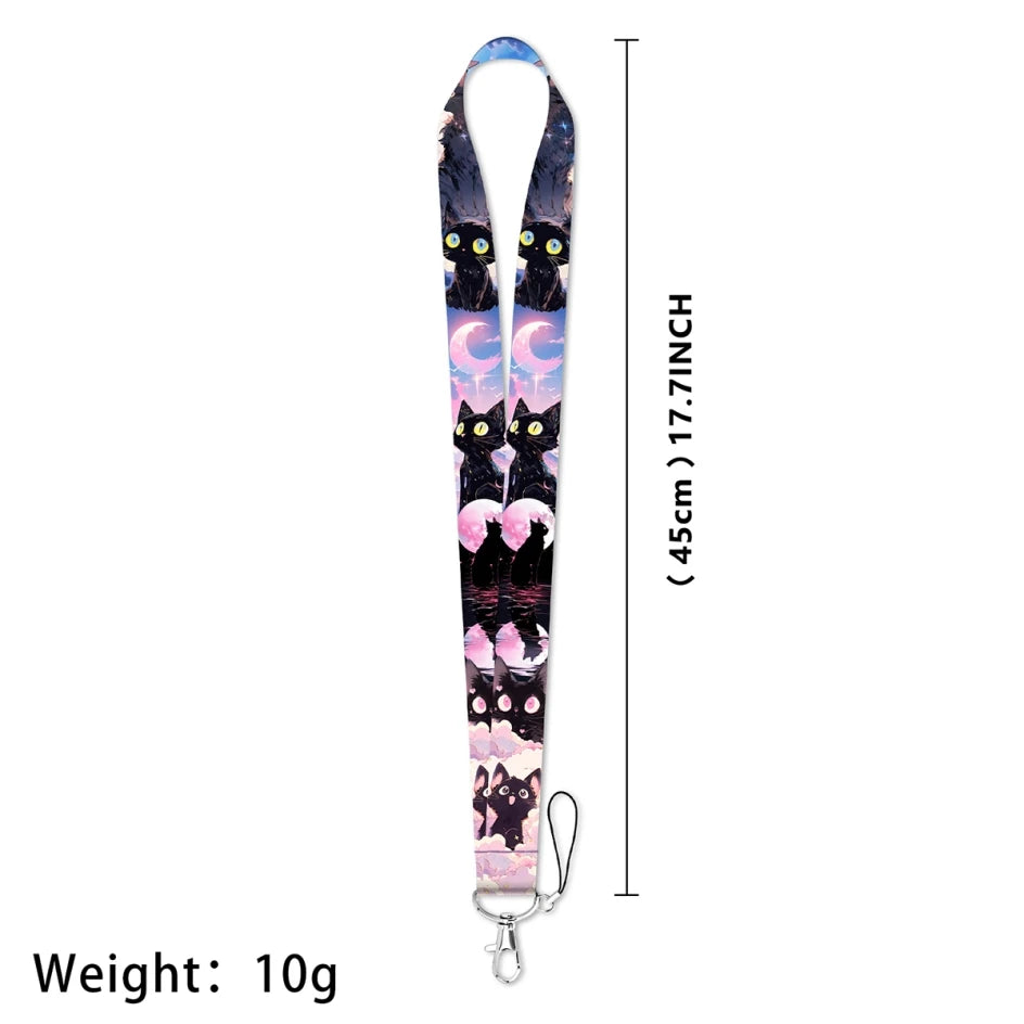 LX1293 Cartoon Black Cat Lanyard – Keychain, ID & Credit Card Holder, Phone Charm Neck Strap, Badge Accessories