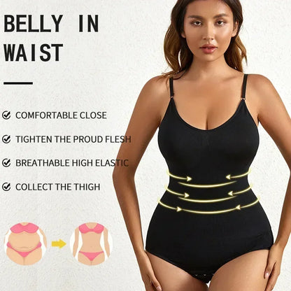Women's Solid Seamless Shapewear Bodysuit - Tummy Control, Butt Lifting Slimming Body Shaper Underwear