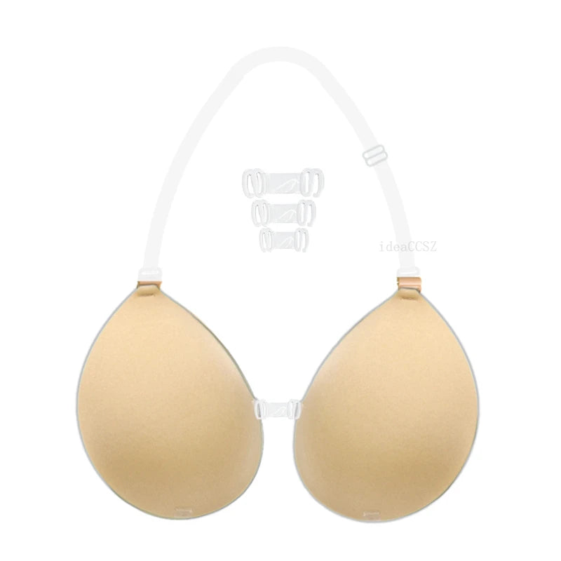 Invisible Adhesive Silicone Bra - Reusable Strapless Push-Up Bra with Transparent Straps for Backless Dresses