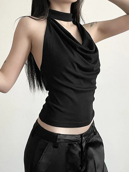 Solid Color Women’s Halter Vest – Casual, Sexy, All-Match Summer Top for Travel & High Street Style