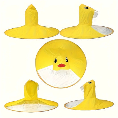 Duck-Shaped Umbrella Hat – Foldable Rain Poncho with Cute Yellow Duck Design for Fishing & Camping