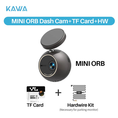 KAWA MINI ORB Dash Cam – 2K Tiny Car DVR with Voice Control, 360° Rotation & 180° Flip Video Recorder